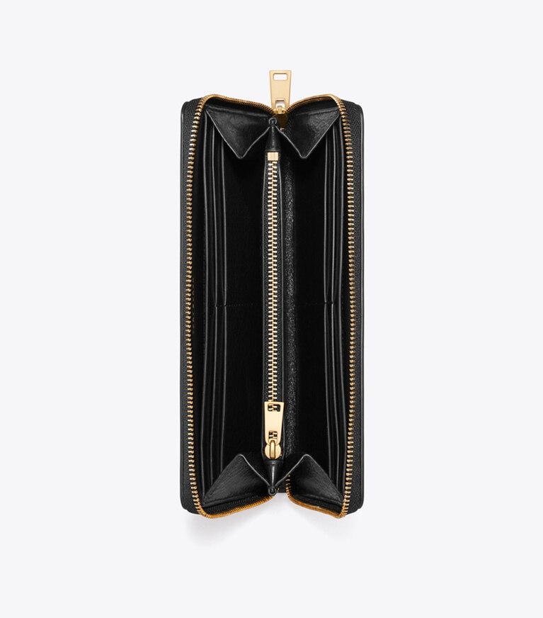 Tory Burch diseñador carteras Cartera continental con cremallera acolchada Charlie en Black vista superior