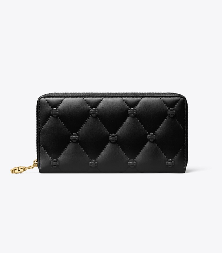 Tory Burch diseñador carteras Cartera continental con cremallera Bunny Knot en Black frente