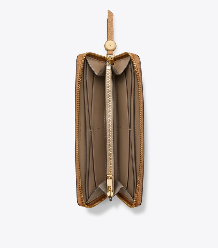 Tory Burch diseñador carteras Cartera continental con cremallera de piel en Tiramisu desde arriba