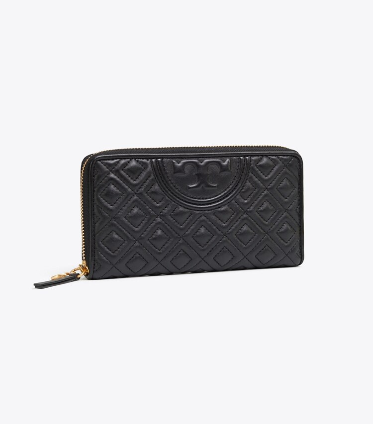 Tory Burch diseñador carteras Cartera continental con cremallera Fleming en Black ángulo