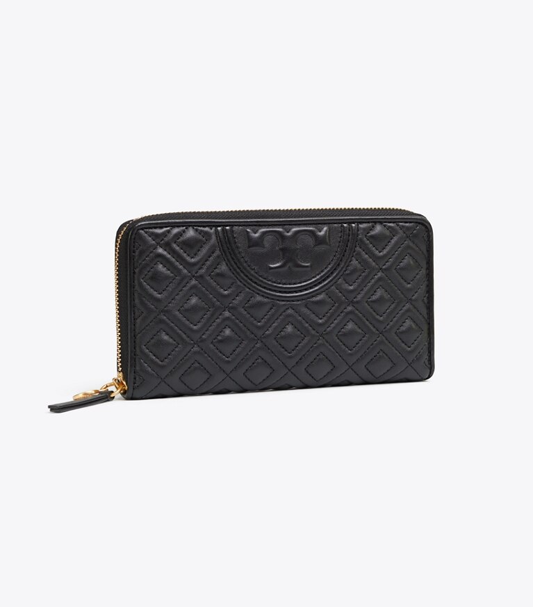 Tory Burch diseñador carteras Cartera continental con cremallera Fleming en Black ángulo