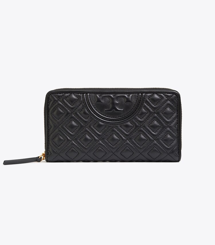 Tory Burch diseñador carteras Cartera continental con cremallera Fleming en Black frente