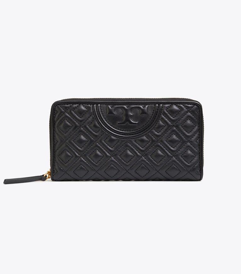 Tory Burch diseñador carteras Cartera continental con cremallera Fleming en Black frente
