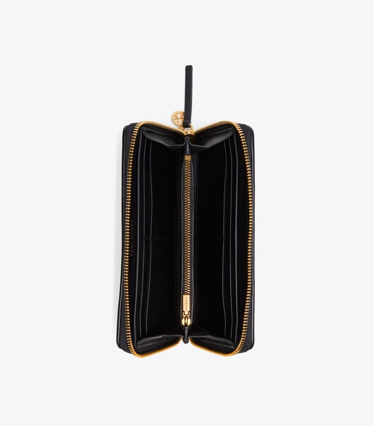 Tory Burch diseñador carteras Cartera continental con cremallera Fleming en Black vista superior