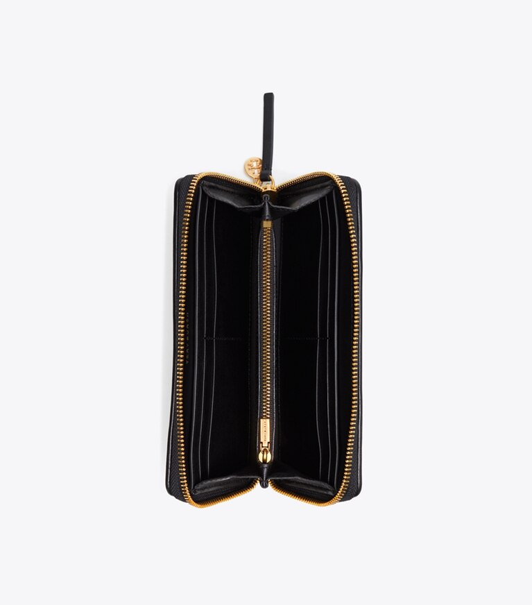 Tory Burch diseñador carteras Cartera continental con cremallera Fleming en Black vista superior