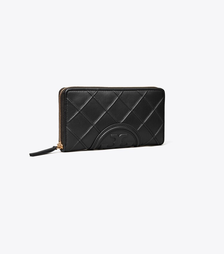 Tory Burch diseñador carteras Cartera continental con cremallera Fleming Soft en Black ángulo
