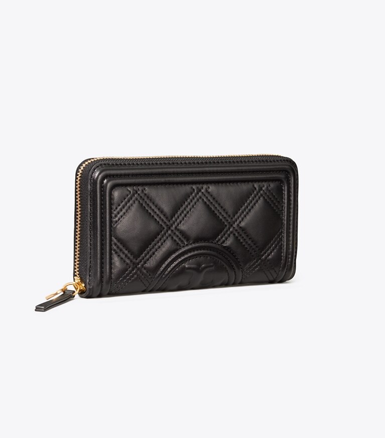 Tory Burch diseñador carteras Cartera continental con cremallera Fleming Soft en Black ángulo