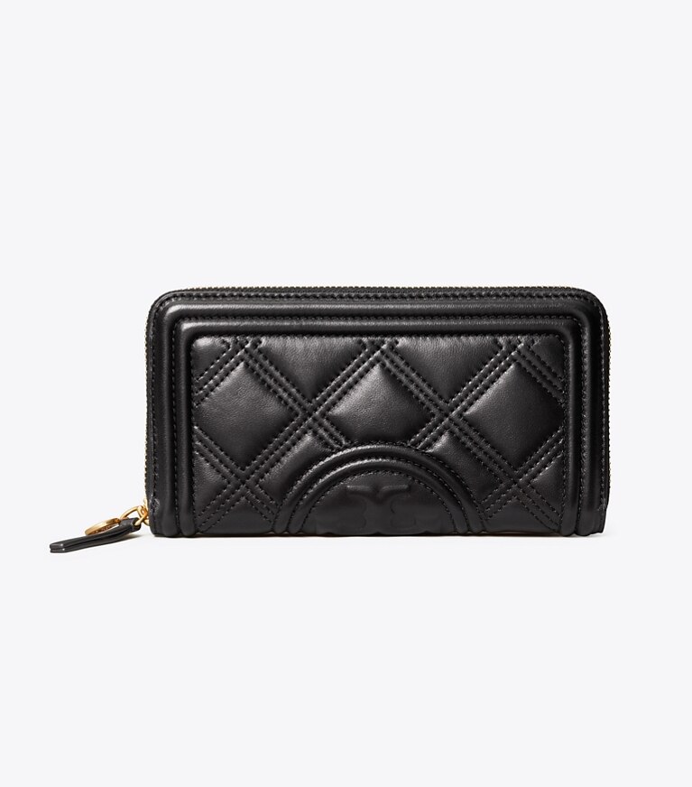 Tory Burch diseñador carteras Cartera continental con cremallera Fleming Soft en Black frente