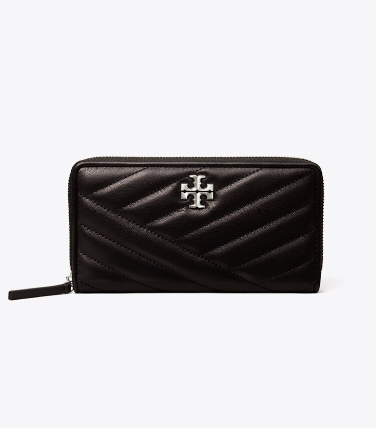 Tory Burch diseñador carteras Cartera continental con cremallera Kira Chevron en Black / Rolled Nickel frente