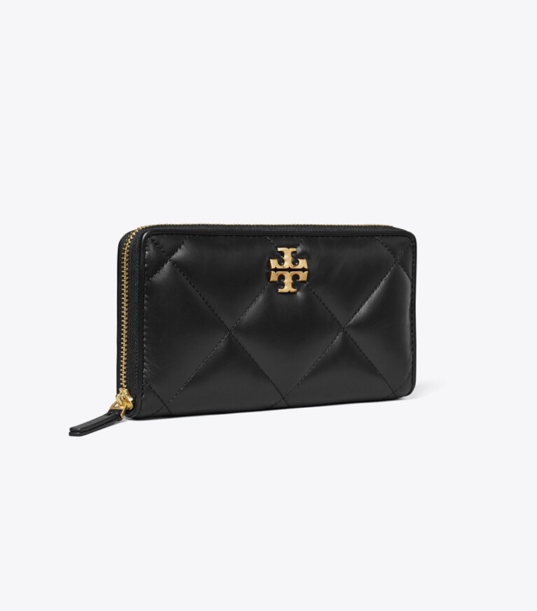 Tory Burch diseñador carteras Cartera continental con cremallera y acolchado con forma de rombos Kira en Black ángulo