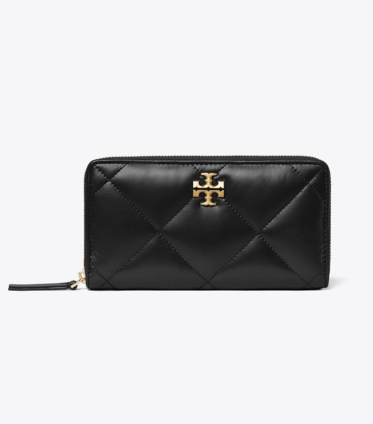 Tory Burch diseñador carteras Cartera continental con cremallera y acolchado con forma de rombos Kira en Black frente