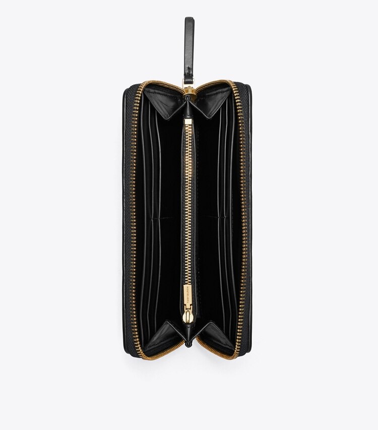 Tory Burch diseñador carteras Cartera continental con cremallera y acolchado con forma de rombos Kira en Black vista superior