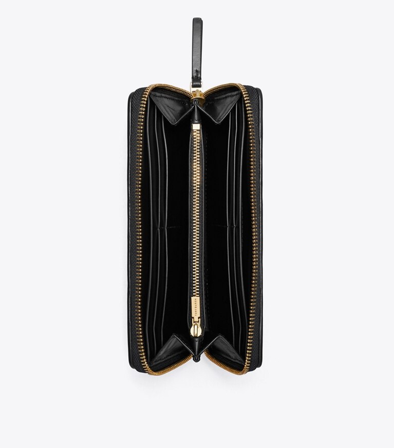 Tory Burch diseñador carteras Cartera continental con cremallera y acolchado con forma de rombos Kira en Black vista superior