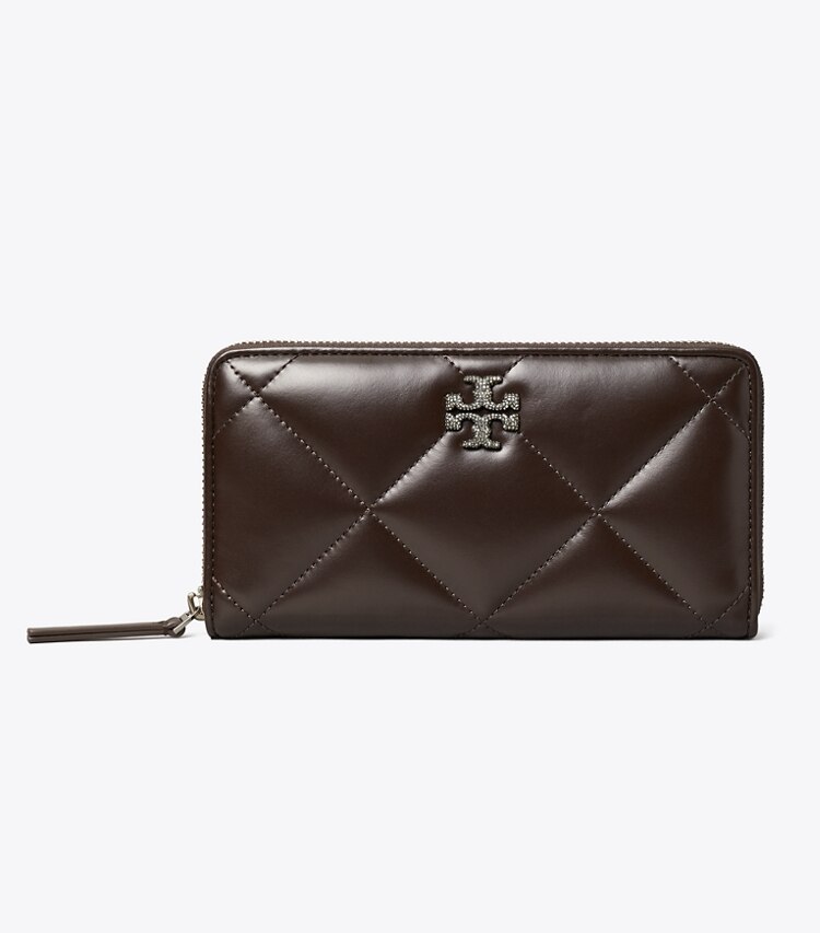 Tory Burch diseñador carteras Cartera continental con cremallera y acolchado en patrón de rombos Kira en Cocoa frente