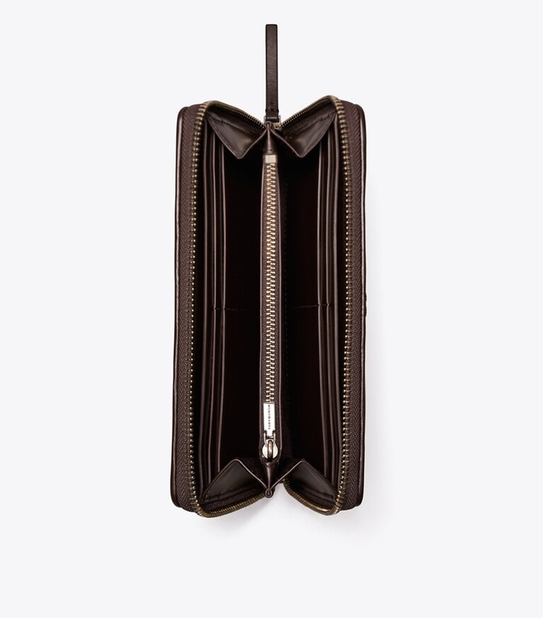 Tory Burch diseñador carteras Cartera continental con cremallera y acolchado en patrón de rombos Kira en Cocoa vista superior