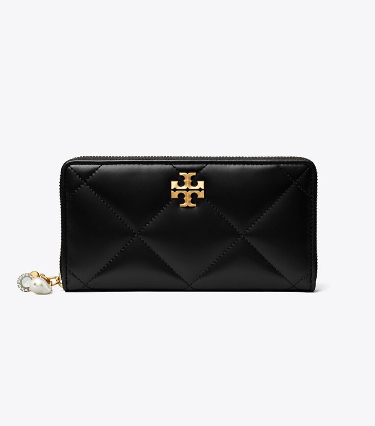 Tory Burch diseñador carteras Cartera continental con dije y acolchado en forma de rombos Kira en Black frente