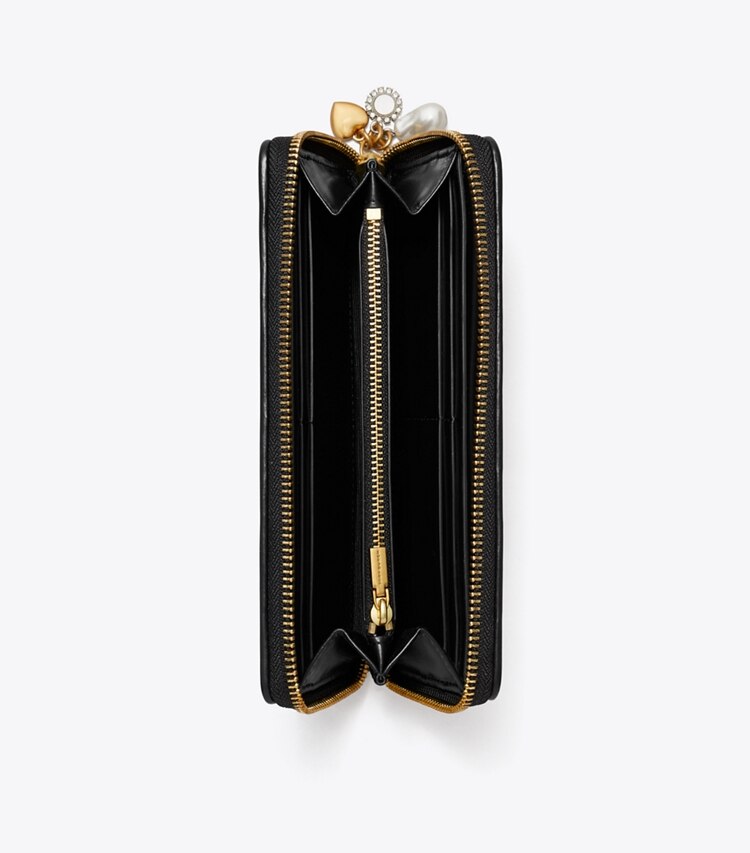 Tory Burch diseñador carteras Cartera continental con dije y acolchado en forma de rombos Kira en Black vista superior