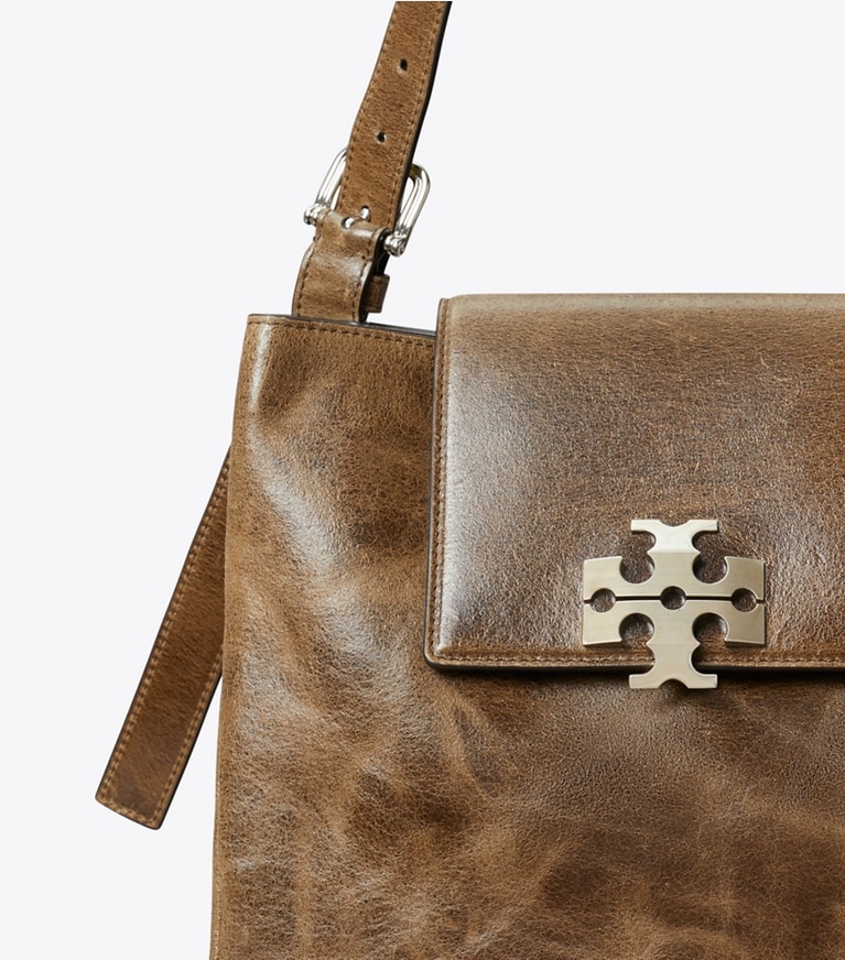 Tory Burch diseñador bolsos de hombro Cartera de hombro con efecto desgastado Charlie Runway en Brown Multi detalle