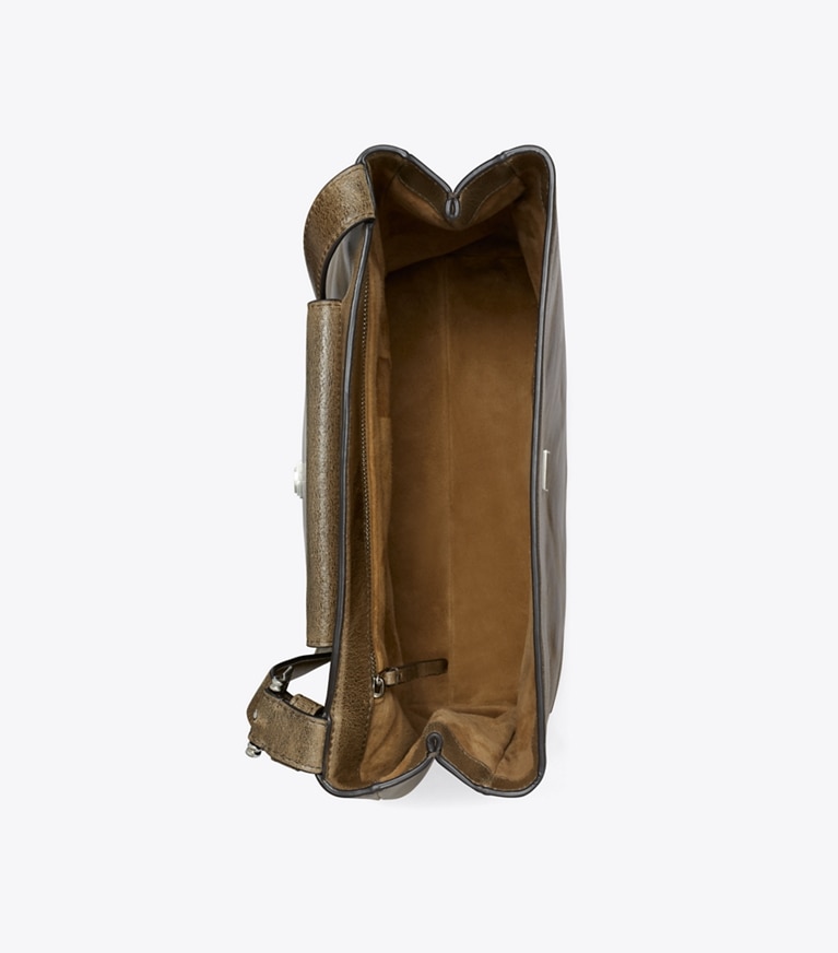 Tory Burch diseñador bolsos de hombro Cartera de hombro con efecto desgastado Charlie Runway en Brown Multi vista superior