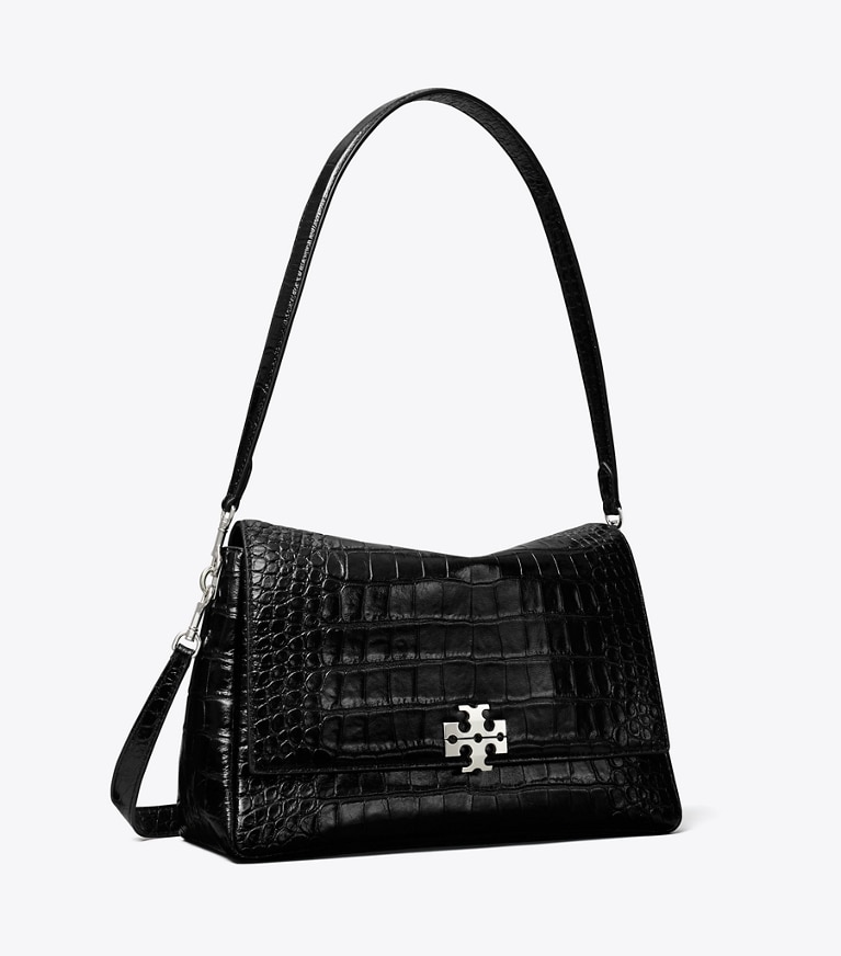 Tory Burch diseñador bolsos de hombro Cartera de hombro con piel grabada en relieve con efecto de cocodrilo Charlie en Black ángulo