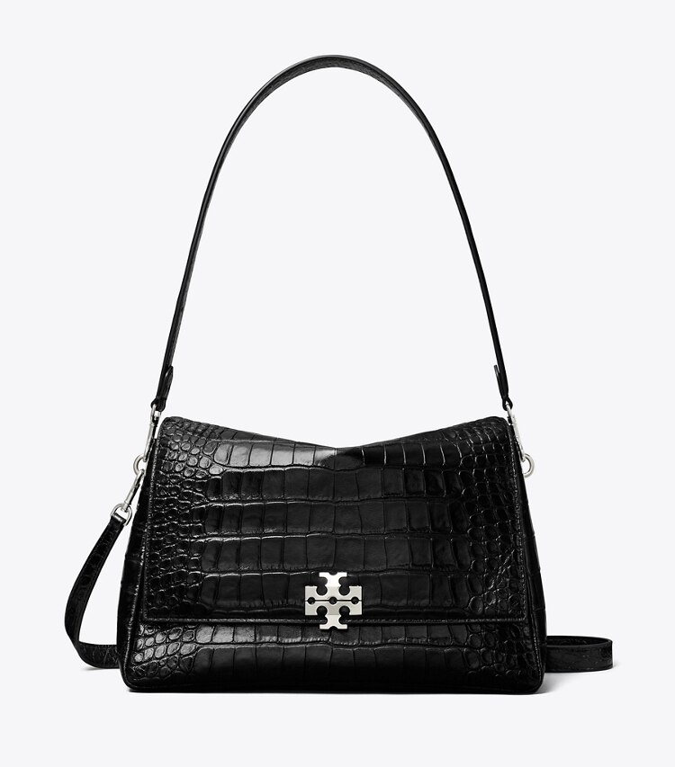 Tory Burch diseñador bolsos de hombro Cartera de hombro con piel grabada en relieve con efecto de cocodrilo Charlie en Black frente