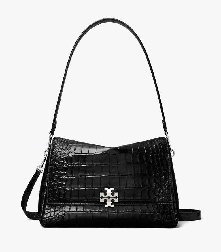 Tory Burch diseñador bolsos de hombro Cartera de hombro con piel grabada en relieve con efecto de cocodrilo Charlie en Black frente