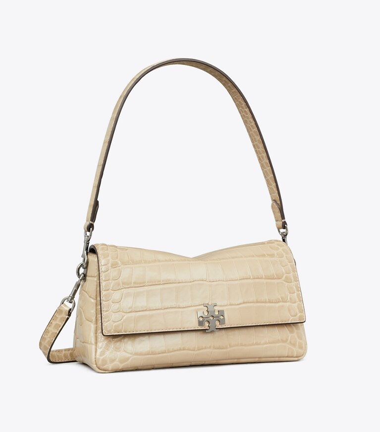 Tory Burch diseñador bolsos de hombro Cartera de hombro pequeña con grabado en relieve de cocodrilo Charlie en Light Hickory ángulo