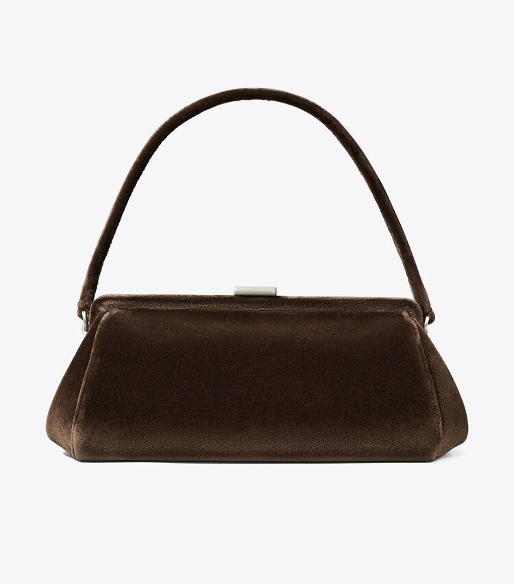 Tory Burch diseñador bolsos de mano Cartera de mano con marco de terciopelo en Chestnut frente