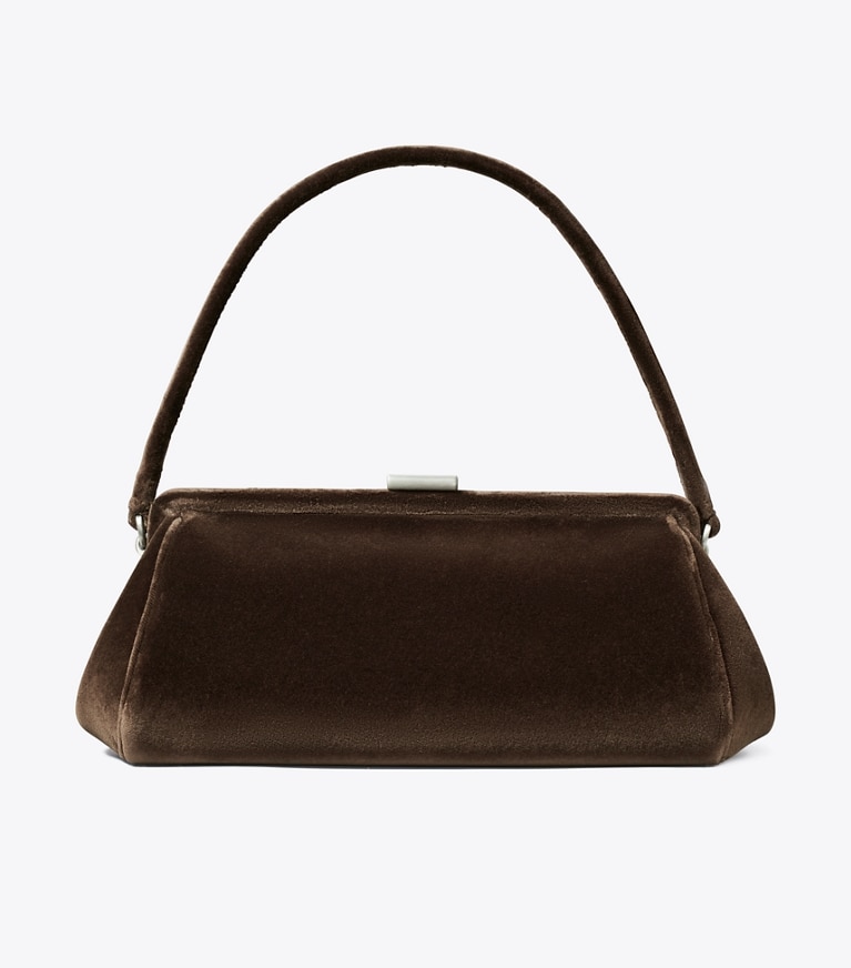 Tory Burch diseñador bolsos de mano Cartera de mano con marco de terciopelo en Chestnut frente