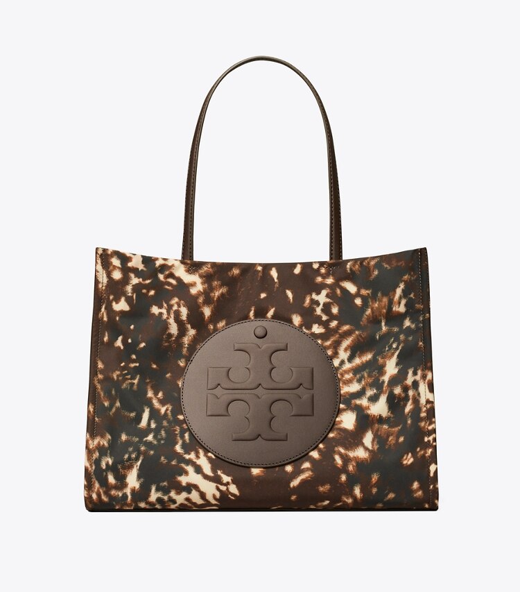 Tory Burch diseñador bolsos tote Cartera de mano de nailon pequeña estampada Ella en Fall Fawn frente