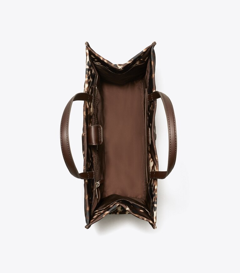 Tory Burch diseñador bolsos tote Cartera de mano de nailon pequeña estampada Ella en Fall Fawn vista superior