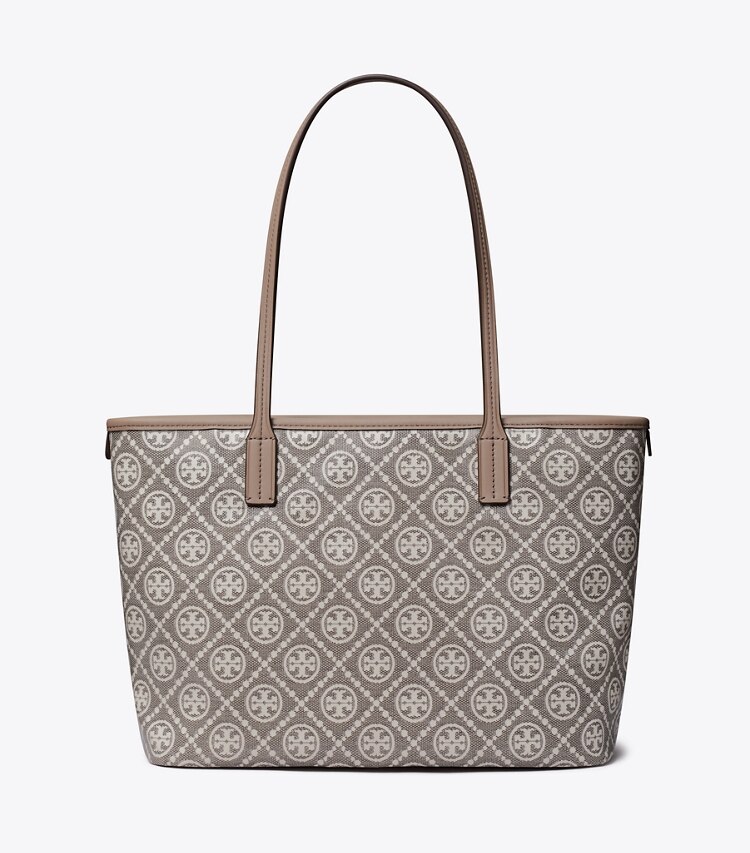 Tory Burch diseñador bolsos tote Cartera de mano pequeña con cremallera de jacquard revestido con monograma de T en Charcoal volver