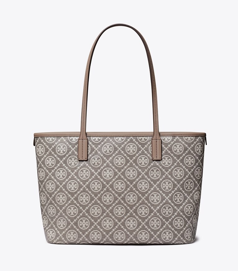 Tory Burch diseñador bolsos tote Cartera de mano pequeña con cremallera de jacquard revestido con monograma de T en Charcoal volver