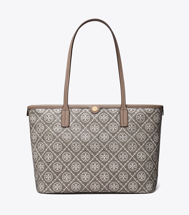 Tory Burch diseñador bolsos tote Cartera de mano pequeña con cremallera de jacquard revestido con monograma de T en Charcoal frente