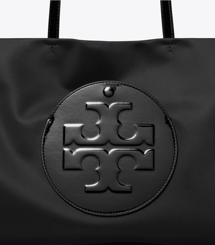 Tory Burch diseñador bolsos tote Cartera de mano pequeña Ella de charol en Black detalle
