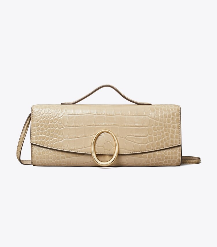 Tory Burch diseñador bolsos de mano Cartera de mano Pierced con grabado de cocodrilo en Ginger Leaf frente