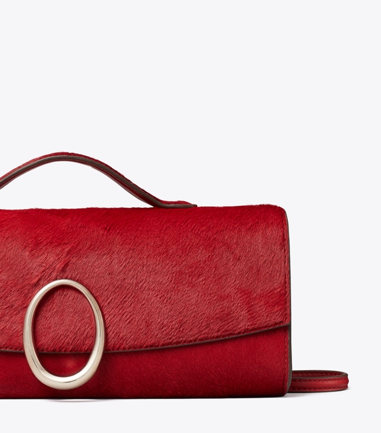 Tory Burch diseñador bolsos de mano Cartera de mano Pierced de pelo de ternera en Toucan Red detalle