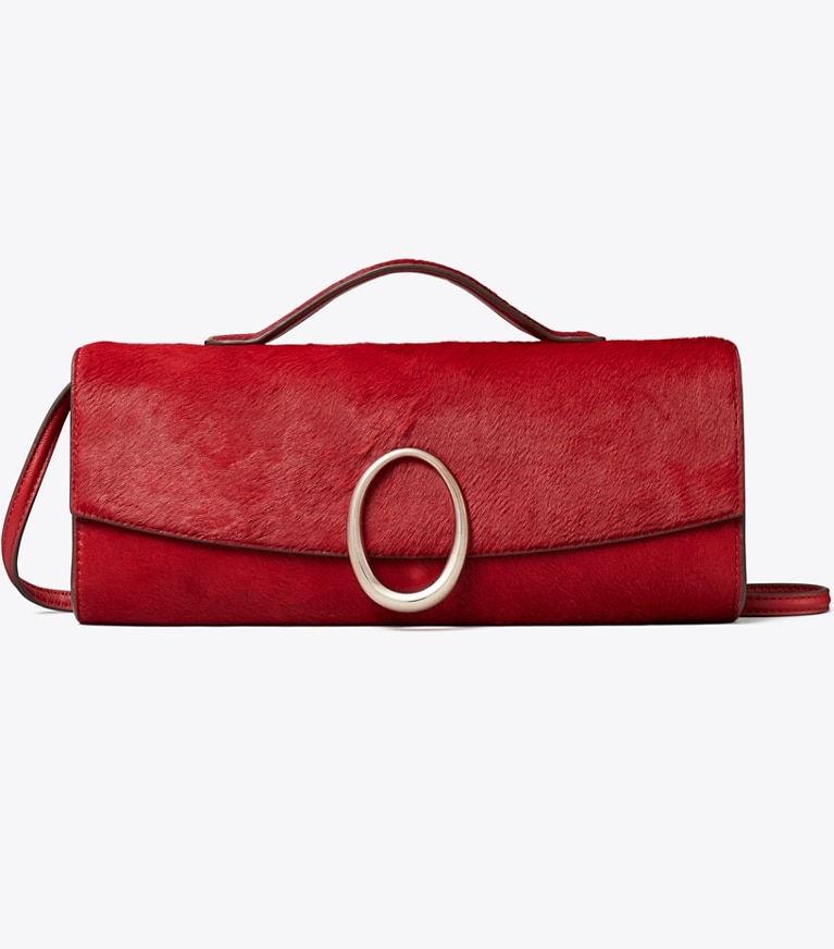 Tory Burch diseñador bolsos de mano Cartera de mano Pierced de pelo de ternera en Toucan Red frente