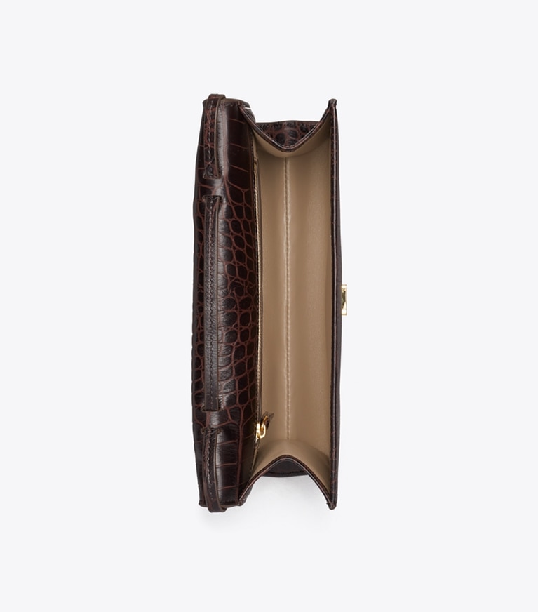 Tory Burch diseñador bolsos de mano Cartera de mano tipo sobre Charlie con efecto de cocodrilo en Dark Brown vista superior