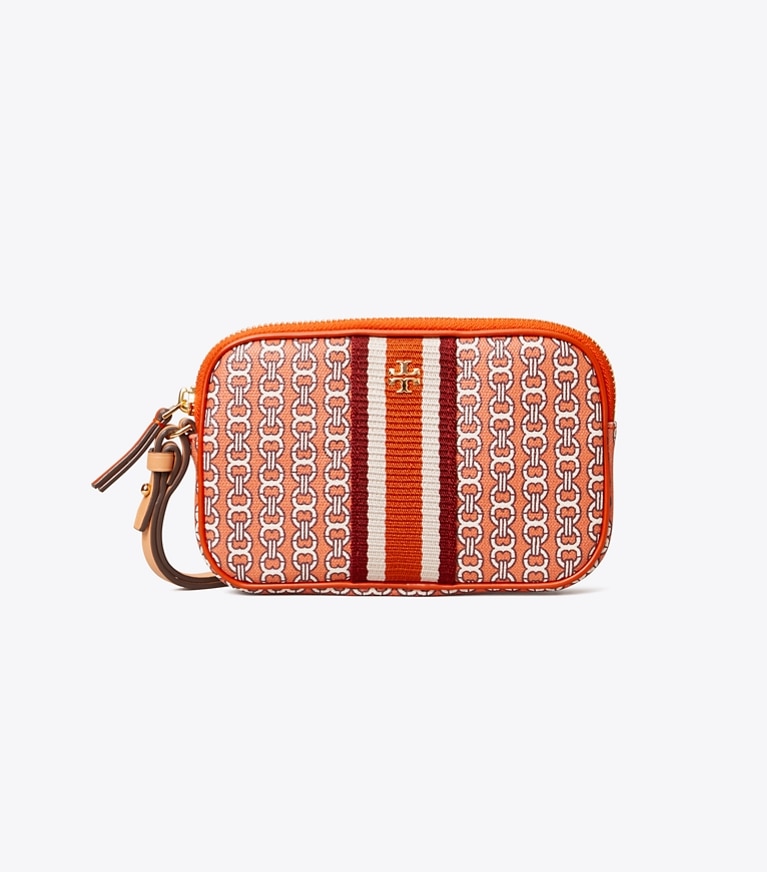 Tory Burch diseñador bolsos de muñeca Cartera de muñeca Gemini Link de lona en Canyon Orange Gemini Link frontal