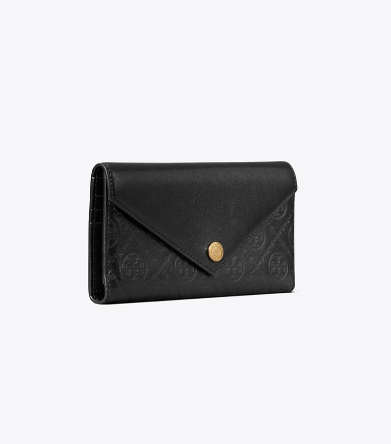 Tory Burch diseñador carteras Cartera de piel con monograma de T modelo sobre en Black ángulo