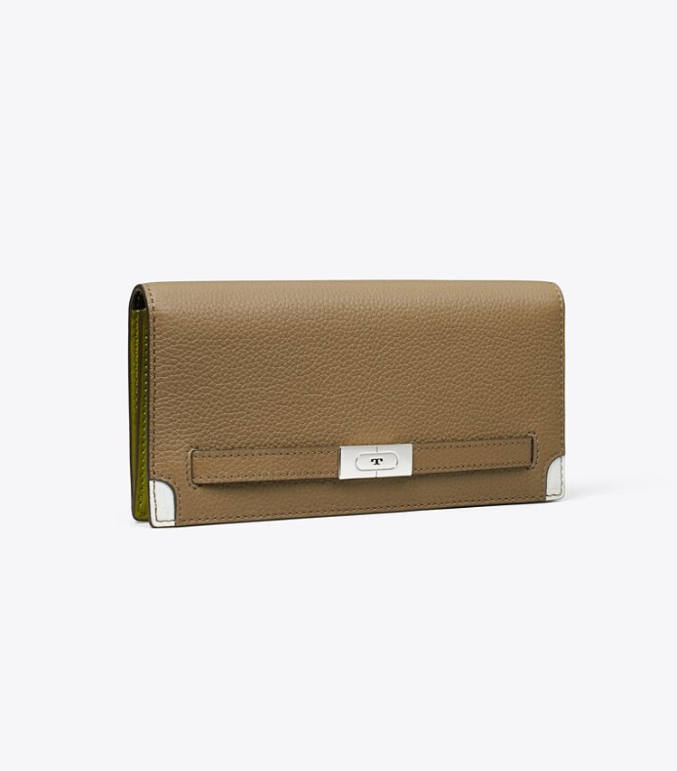 Tory Burch diseñador carteras Cartera delgada de piel graneada T en Wild Mushroom ángulo