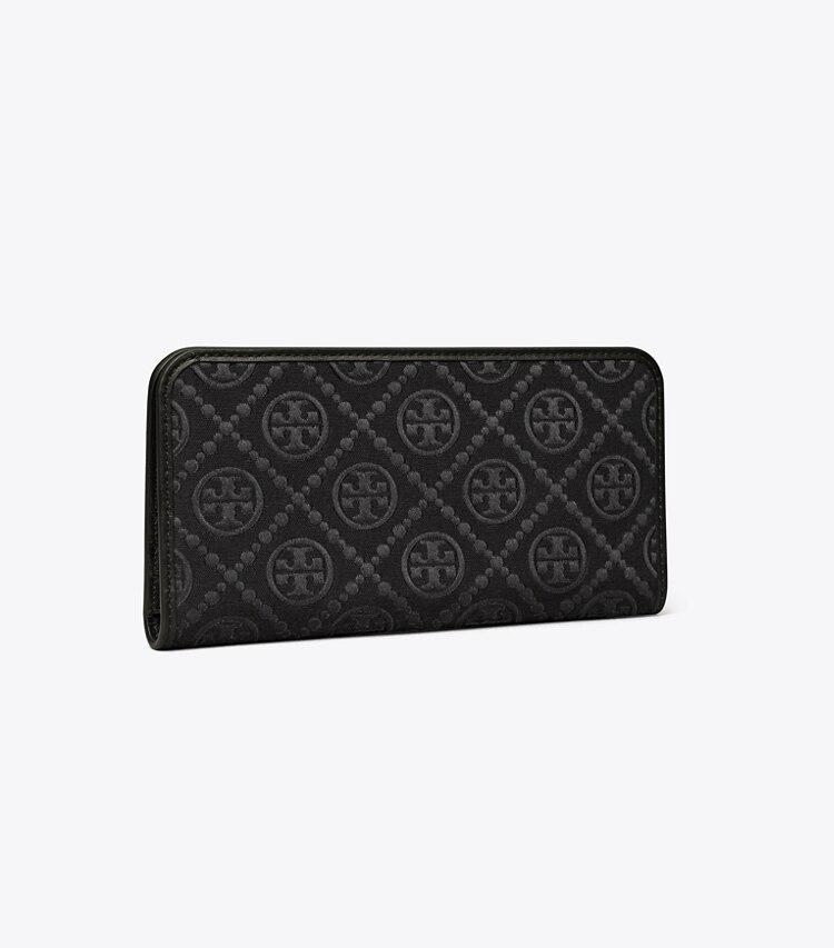 Tory Burch diseñador carteras Cartera fina con cremallera con monograma de T en Black ángulo