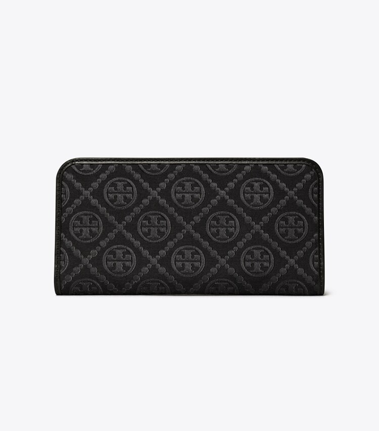 Tory Burch diseñador carteras Cartera fina con cremallera con monograma de T en Black frontal