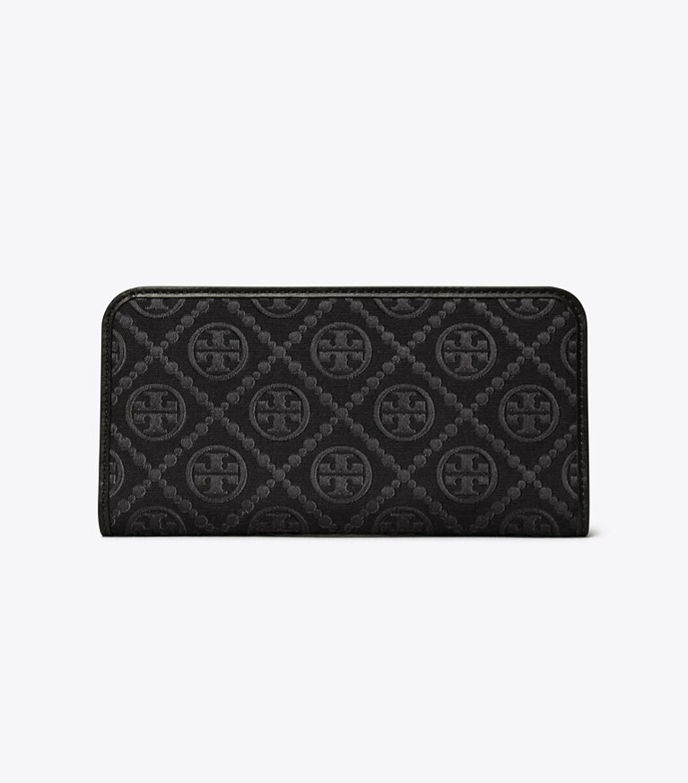 Tory Burch diseñador carteras Cartera fina con cremallera con monograma de T en Black frontal