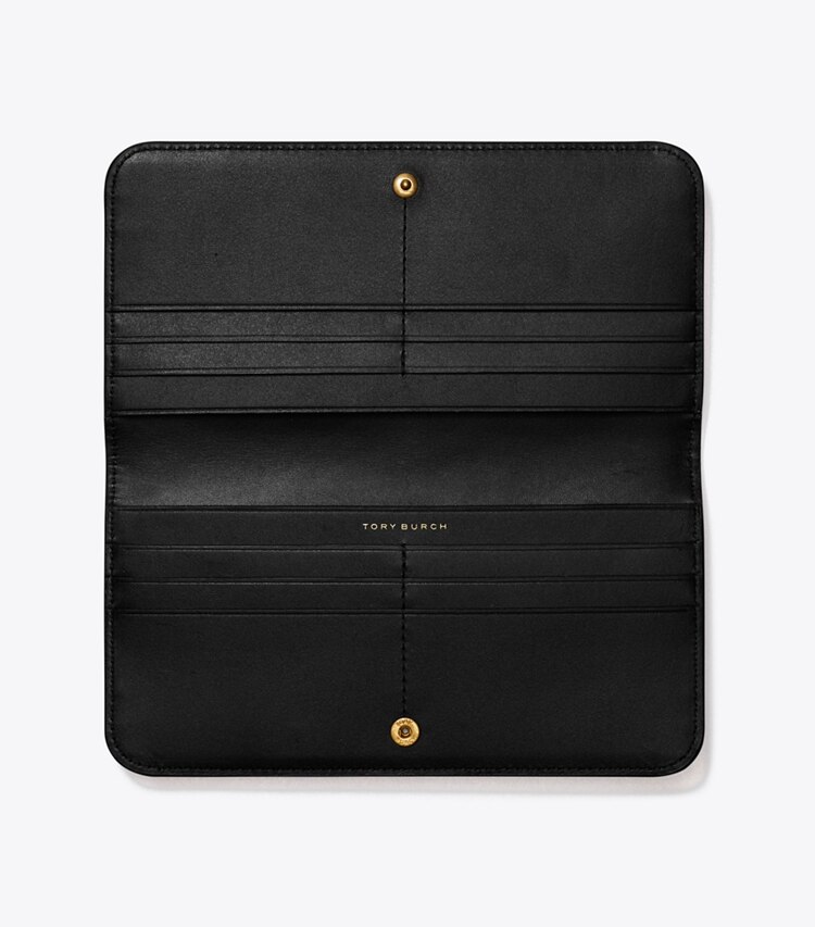 Tory Burch diseñador carteras Cartera fina con cremallera con monograma de T en Black desde arriba
