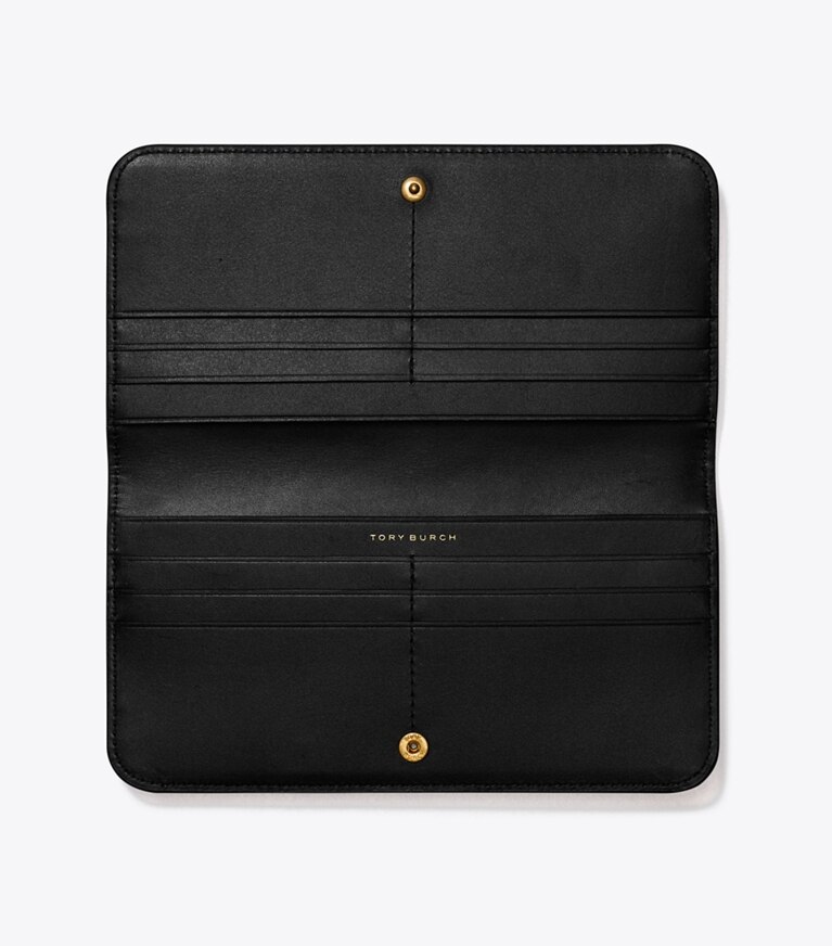 Tory Burch diseñador carteras Cartera fina con cremallera con monograma de T en Black desde arriba