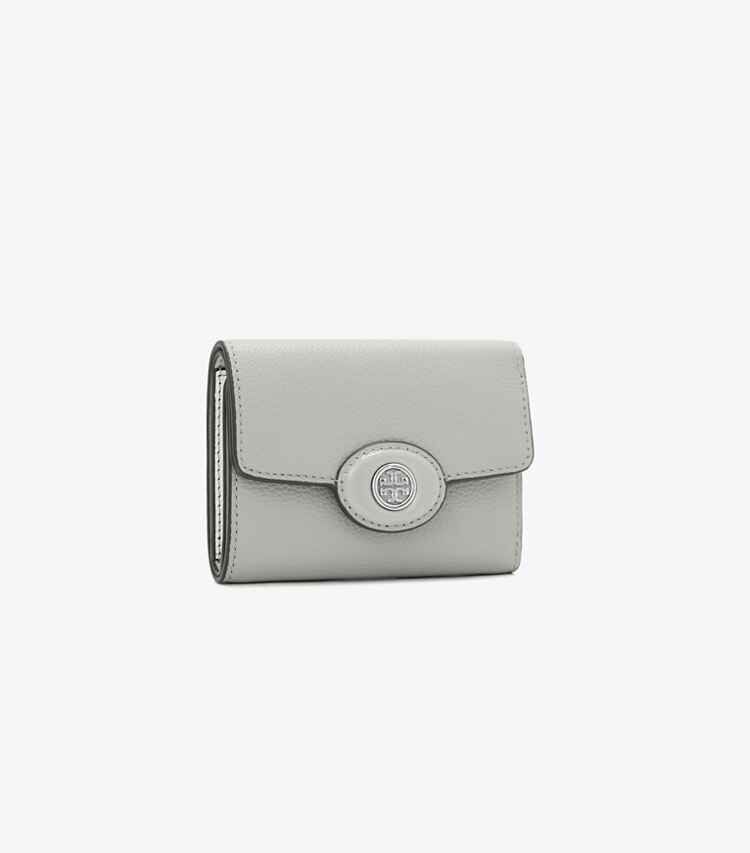 Tory Burch diseñador carteras Cartera graneada pequeña Robinson en Light Granite ángulo