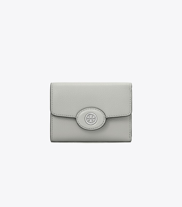 Tory Burch diseñador carteras Cartera graneada pequeña Robinson en Light Granite frente