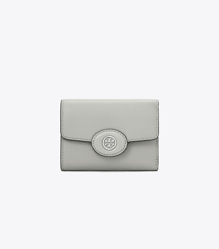 Tory Burch diseñador carteras Cartera graneada pequeña Robinson en Light Granite frente